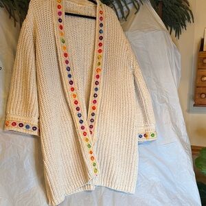 POL Cream Cardigan with Colorful embroidered trim
